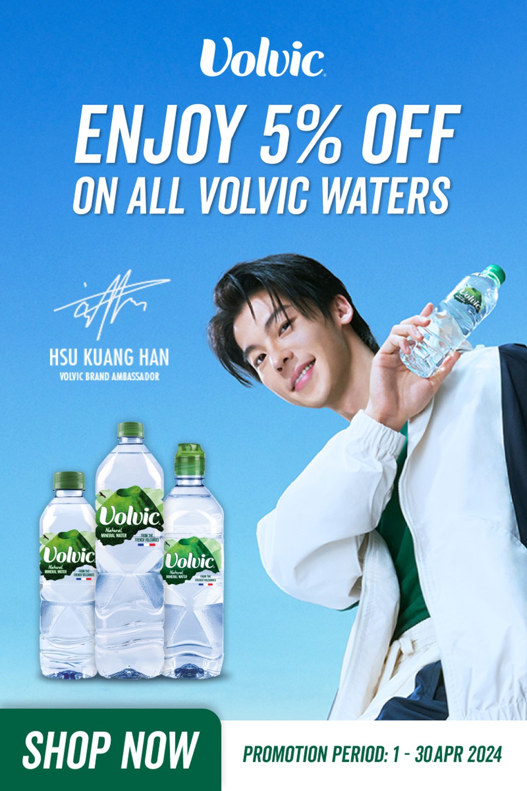 Enjoy 5 % off on all Volvic Natural Mineral Water